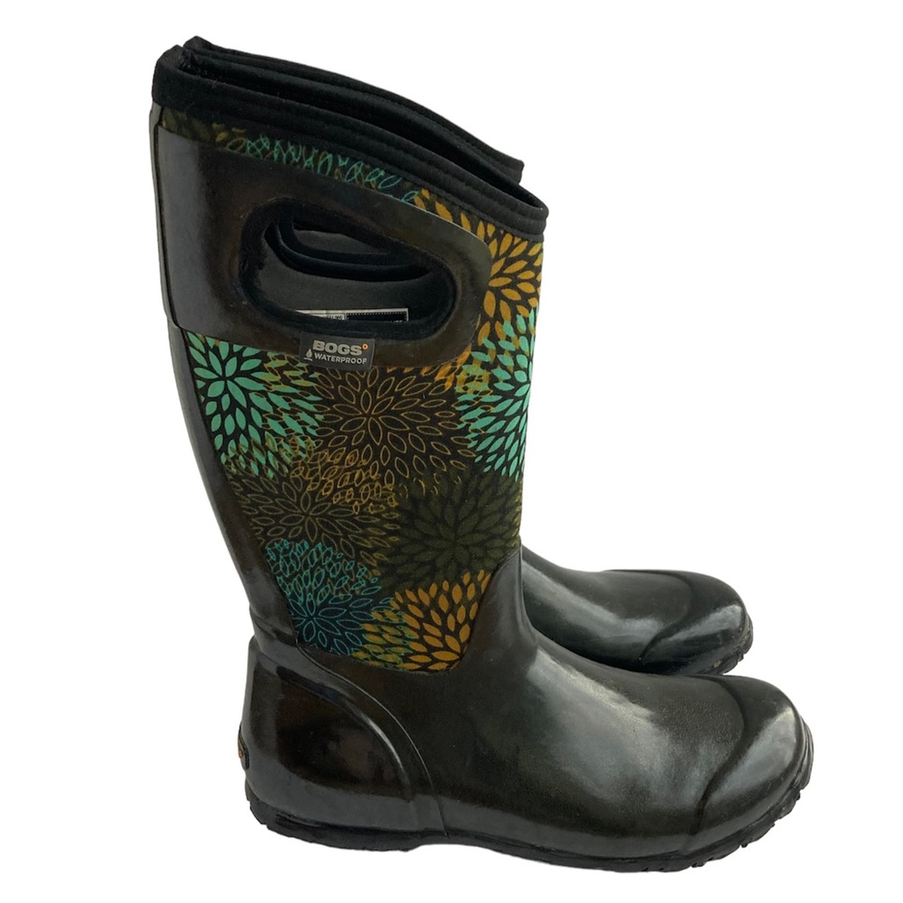 Bogs Floral Print Black Tall Waterproof Winter Boots Neo Tech Women’s 9